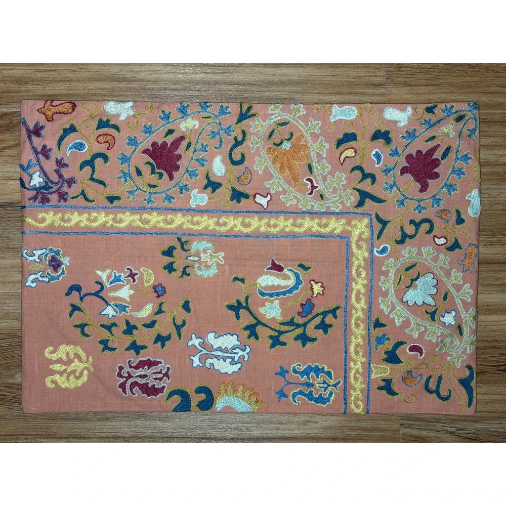 Pottery Barn Lowen Suzani Embroidered Lumbar Pillow Cover 20x30 Rosewood- Sample